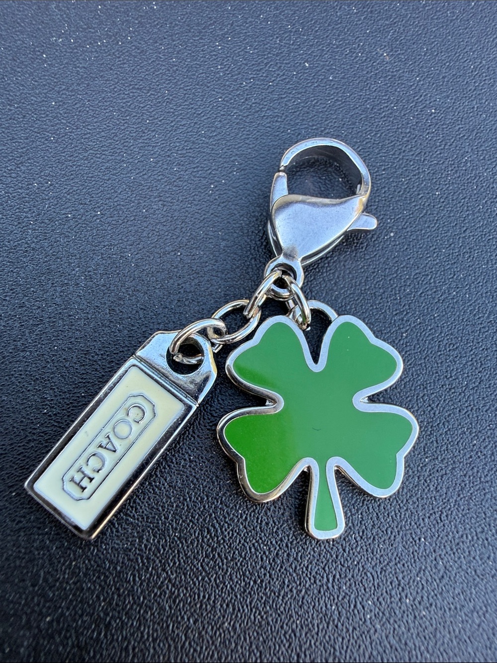 Coach Green Four-Leaf Clover Enamel Charm with Logo Tag